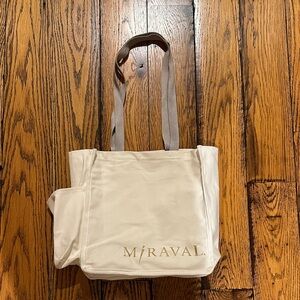 Miraval Cream Tote Bag with Gold Logo- Water Bottle Pocket and Straps